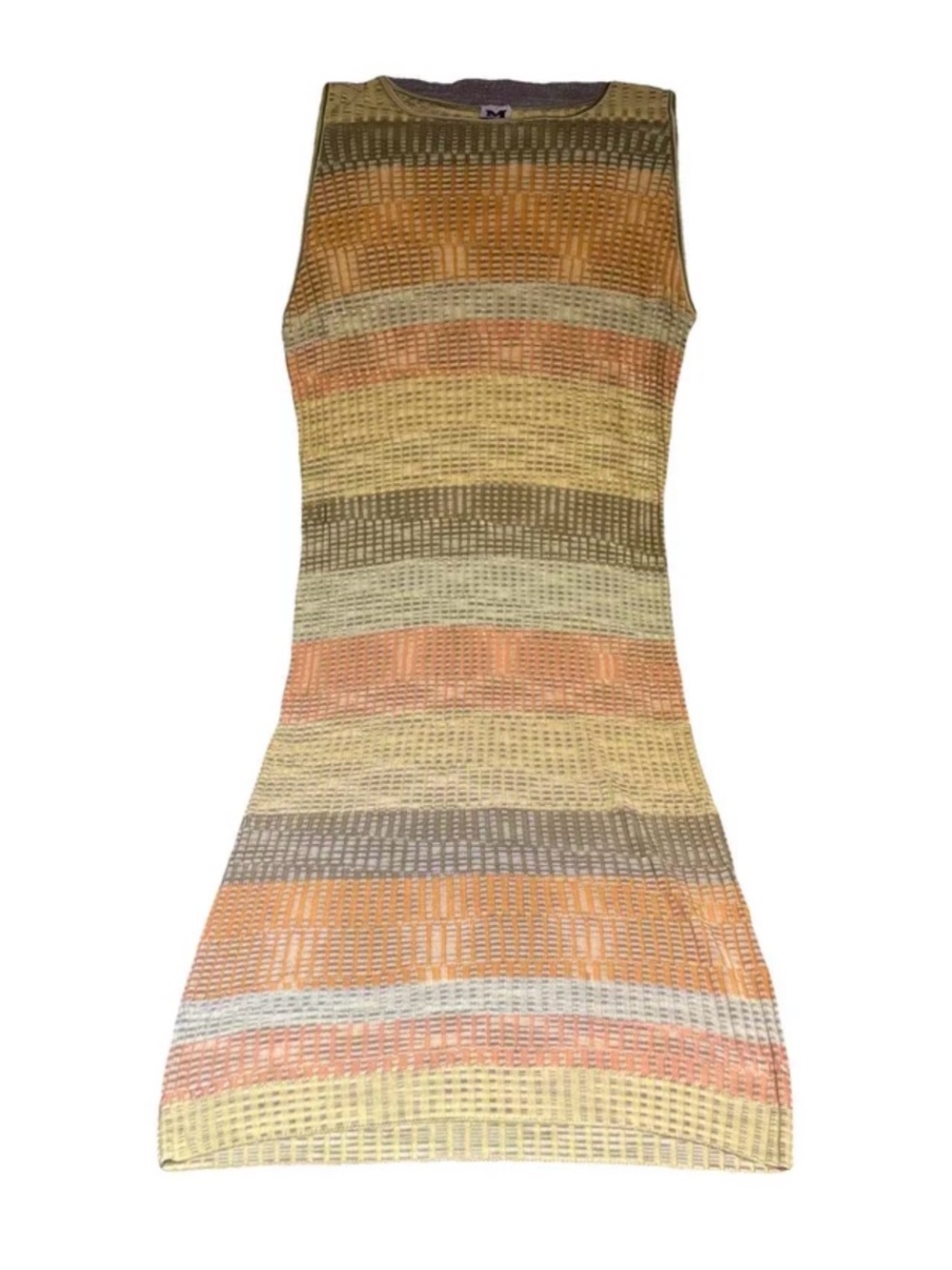 Missoni Striped Knit Sleeveless Mini Dress in Orange, Yellow & Cream